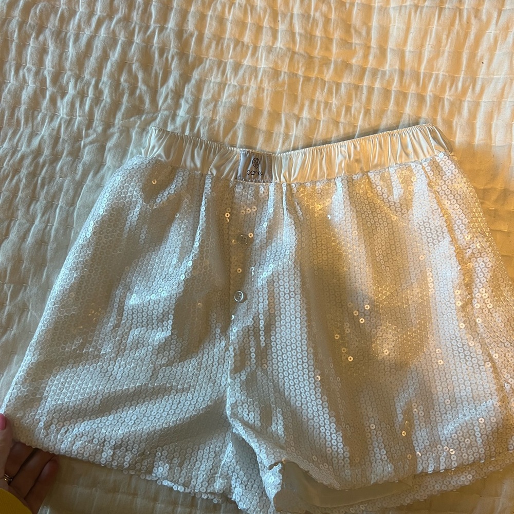 White Sequin Shorts
